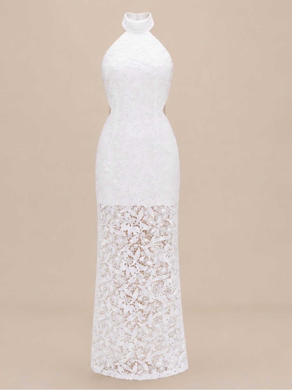 Fashion Nova White Lace Halter Maxi Gown